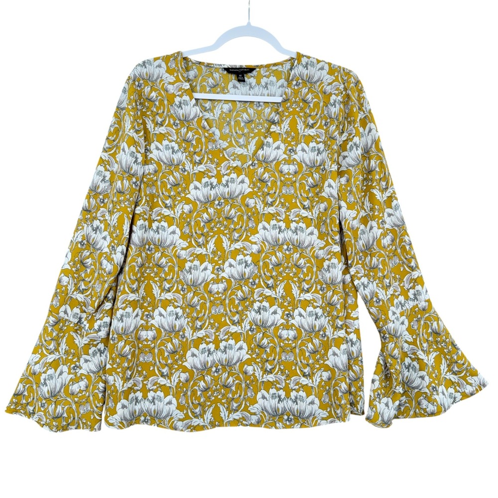 Banana Republic Floral Bell Sleeve Blouse Womens Size M Polyester Yellow